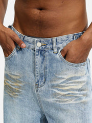 Trendy Wide-leg Knee-high Ripped Jeans - 1947