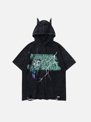 Twisted Alphabet Cat Print Hooded Tee