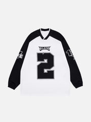 V-neck Digital Fabric Embroidered Long Sleeve Sweatshirt - 1684