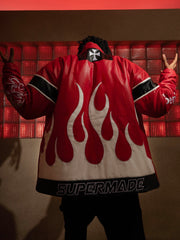 Vintage Biker Style Embroidered Leather Jacket - 1746