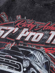 Vintage Car Print Washed And Aged Heavyweight Short-sleeved T-shirt - 1628