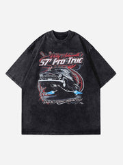 Vintage Car Print Washed And Aged Heavyweight Short-sleeved T-shirt - 1628