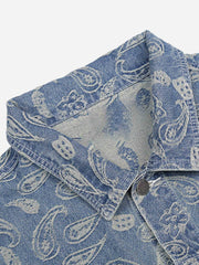 Manteau ample en jean vintage à fleurs de cajou