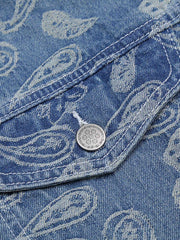 Manteau ample en jean vintage à fleurs de cajou