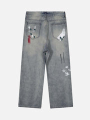 Vintage Ink Splash Washed And Distressed Jeans