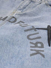 Jean délavé à imprimé lettre vintage