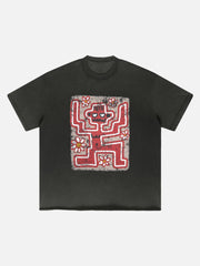 T-shirt imprimé vintage Street Retro Washed Old Fun