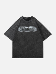 T-shirt vintage délavé à imprimé cœur irrégulier