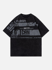 T-shirt vintage délavé à imprimé lettres