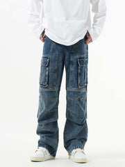 Washed And Distressed Multi-pocket Jeans - 1698