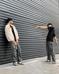 Washed And Distressed Multi-pocket Jeans - 1698