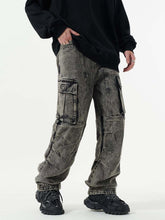 Washed And Distressed Multi-pocket Jeans - 1698