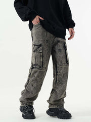 Washed And Distressed Multi-pocket Jeans - 1698