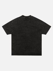 T-shirt rétro délavé et vieilli avec tête de mort dorée foncée