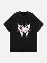 T-shirt délavé à motif papillon ombré