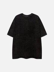 T-Shirt aus gewaschenem Distressed-Denim mit aufgesticktem Stern