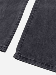 Washed Distressed Letter Embroidered Jeans