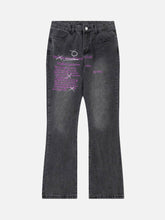Washed Distressed Letter Embroidered Jeans