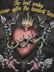 T-shirt rétro délavé et vieilli avec tête de mort d'ange vintage