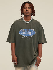 Washed Gradient Letter Design Printed Short-sleeved T-shirt
