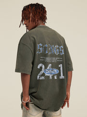 Washed Gradient Letter Design Printed Short-sleeved T-shirt