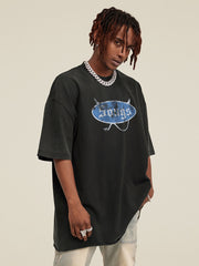 Washed Gradient Letter Design Printed Short-sleeved T-shirt