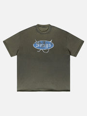 Washed Gradient Letter Design Printed Short-sleeved T-shirt