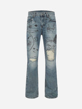 Zerrissene Jeans mit verwaschenem Graffiti-Print