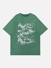 Washed Irregular Letter Print Tee