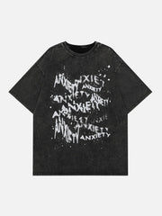 Washed Irregular Letter Print Tee