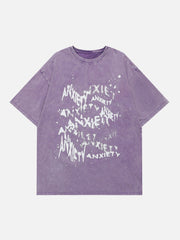 Washed Irregular Letter Print Tee
