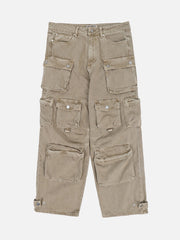Wasteland Style Washed Distressed Thickened Pocket Cargo Trousers - 1926
