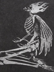 T-shirt ample style hip-hop rétro West Coast avec motif squelette foncé