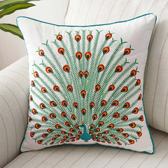 Peacock Opening Screen Embroidered Pillowcase