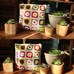 Patchwork Crochet Colorful Flower Pillow Sham