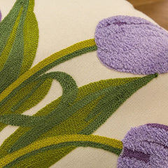 Housse de coussin brodée de tulipes colorées