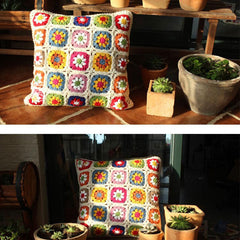 Patchwork Crochet Colorful Flower Pillow Sham