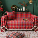 Classic Red Plaid Tassel Sofa Protector