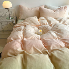 Pastel Peachy to Green Gradient Fleece Bedding Set