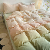 Pastel Peachy to Green Gradient Fleece Bedding Set