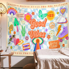 Karierter Wandteppich „Good Vibes“