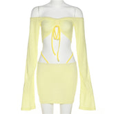 One-Shoulder Long-Sleeved Half-Length Dress Set