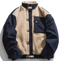 Manteau Sherpa à poches patchwork color block