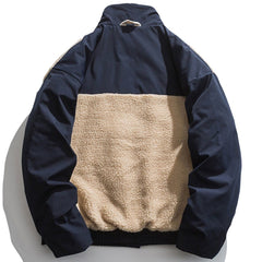 Manteau Sherpa à poches patchwork color block