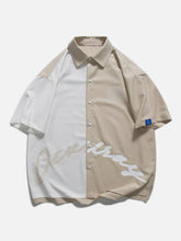 Chemise à manches courtes à imprimé lettres colorblock