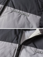 Cremefarbener Patchwork-Puffermantel