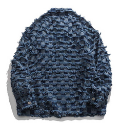 Veste à revers en denim à pompons et motif échiquier