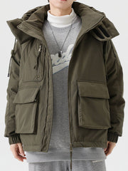 Manteau d'hiver patchwork avec chapeau amovible