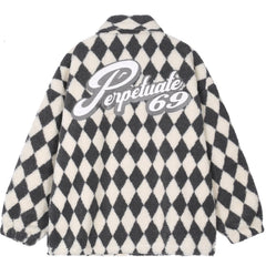 Manteau d'hiver en sherpa avec broderies Diamond Grid Patch