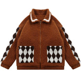 Diamond Grid Sherpa Winter Coat